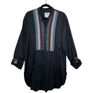 Vintage Flax Black Multicolored Button Down Silk Tunic Top Size Small